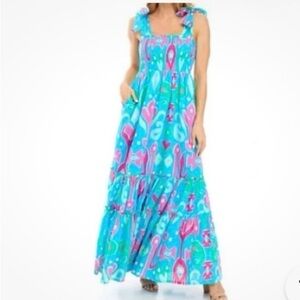 Crown & Ivy NWT Vibrant Blue and Pink Maxi Dress XL with pockets